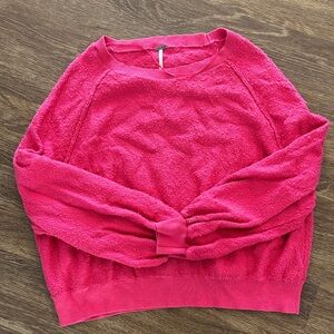 Free People Boucle Balloon Sleeve Cotton Sweater in Hot Pink, Size S